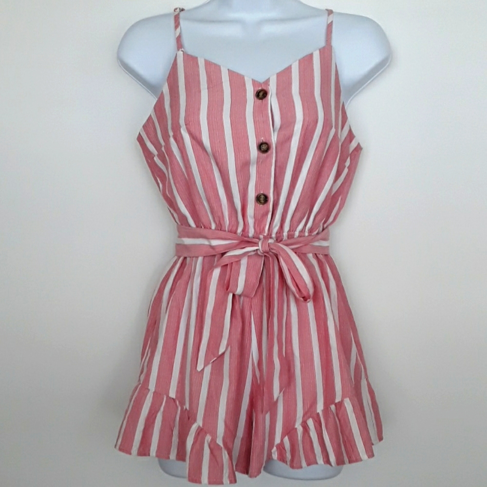 Romper with Ruffle Hem Adjustable Soulder Straps